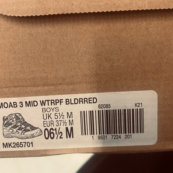 Merrell Moab 3 Mid Waterproof Hiking Shoes – Boulder/Red – Youth 6.5 – NW - Picture 8 of 8